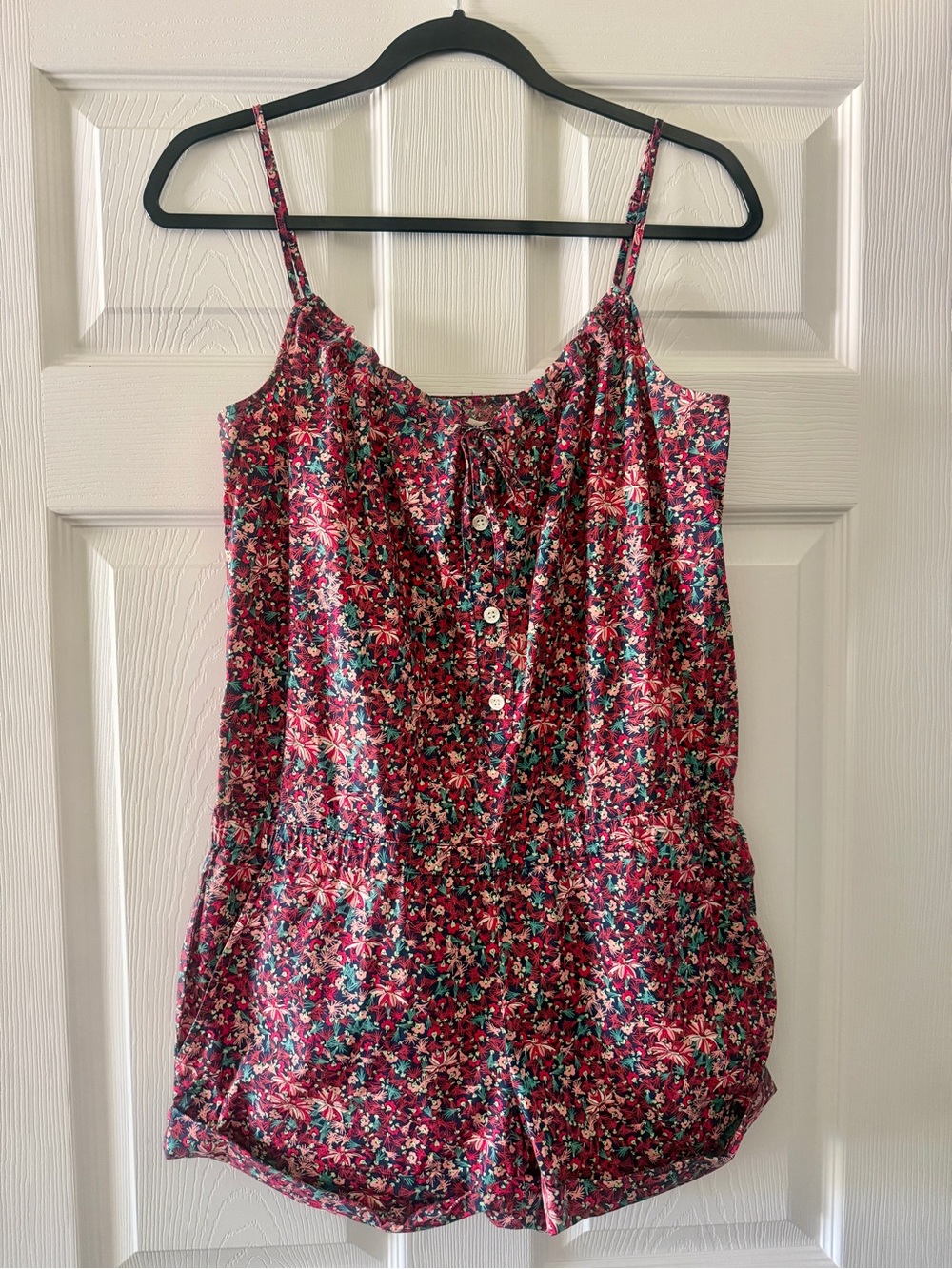 Eliot for Madewell Red Floral Button-Front Romper